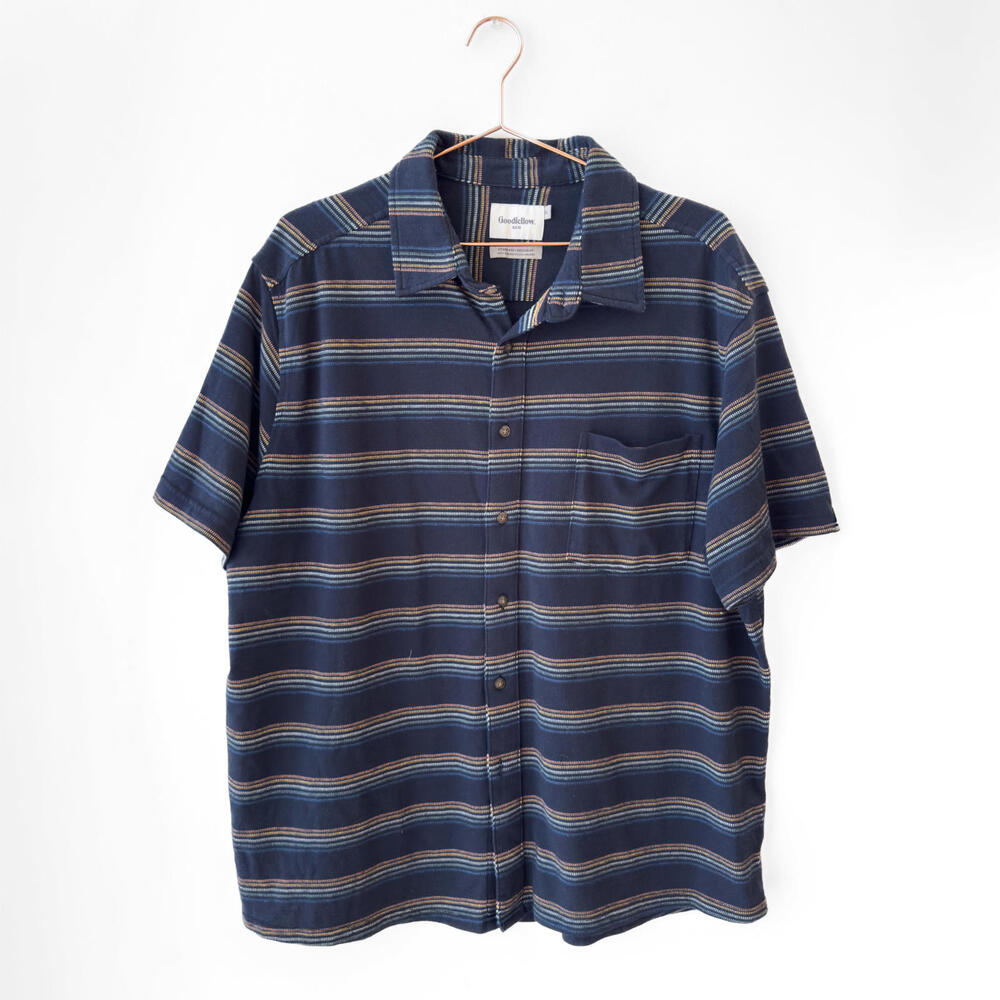 Goodfellow Navy Blue Stripe Jersey Button Down Shirt‎ Size XL